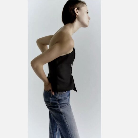 ZARA NEW WOMAN SS22 BLACK Zippered ASYMMETRIC BUSTIER - Size S NEW WITH TAG! - Picture 3 of 11